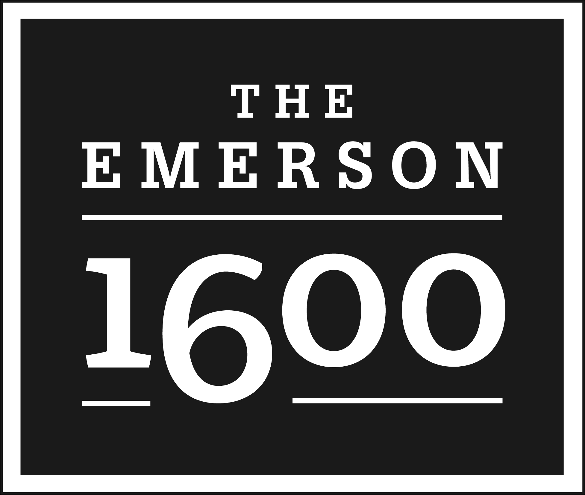 A black and white image with the words "The Emerson 1600" written on it.